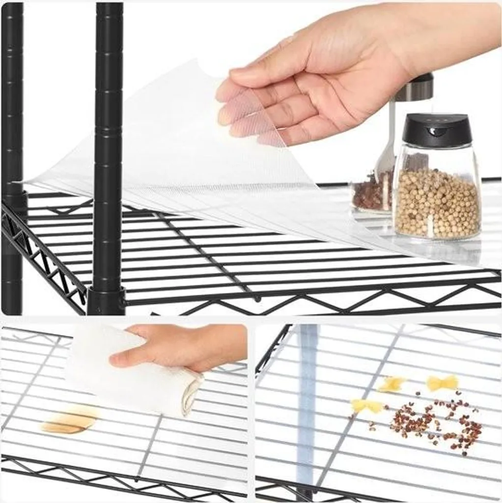 Étagère de cuisine à 6 niveaux noire avec plaques PP et 8 crochets S