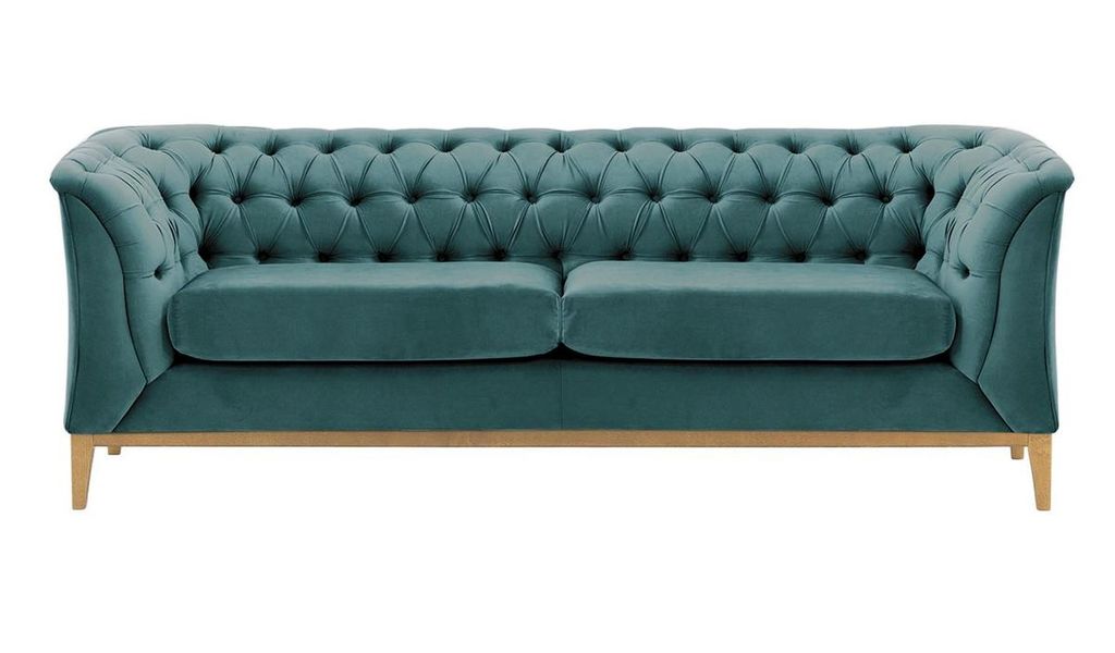 SLF24 - 2,5-Sitzer Sofa Chesterfield Modern Wood - schmutziges Himmelblau - Velluto 12