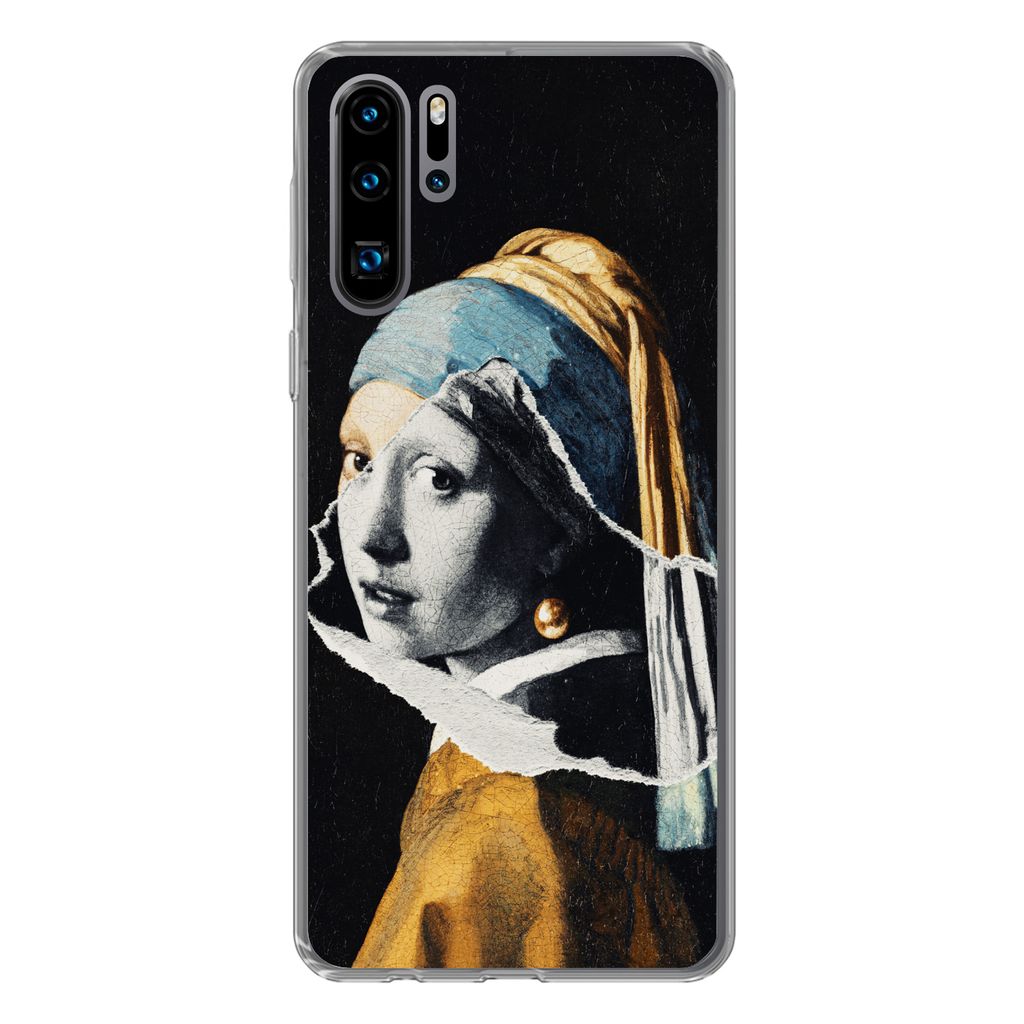 MuchoWow Handyhülle Schutzhülle Hülle für Huawei P30 Pro Mädchen mit Perlenohrring - Gold - Schwarz - Weiß Silikon Softcase Handy Hülle - ...