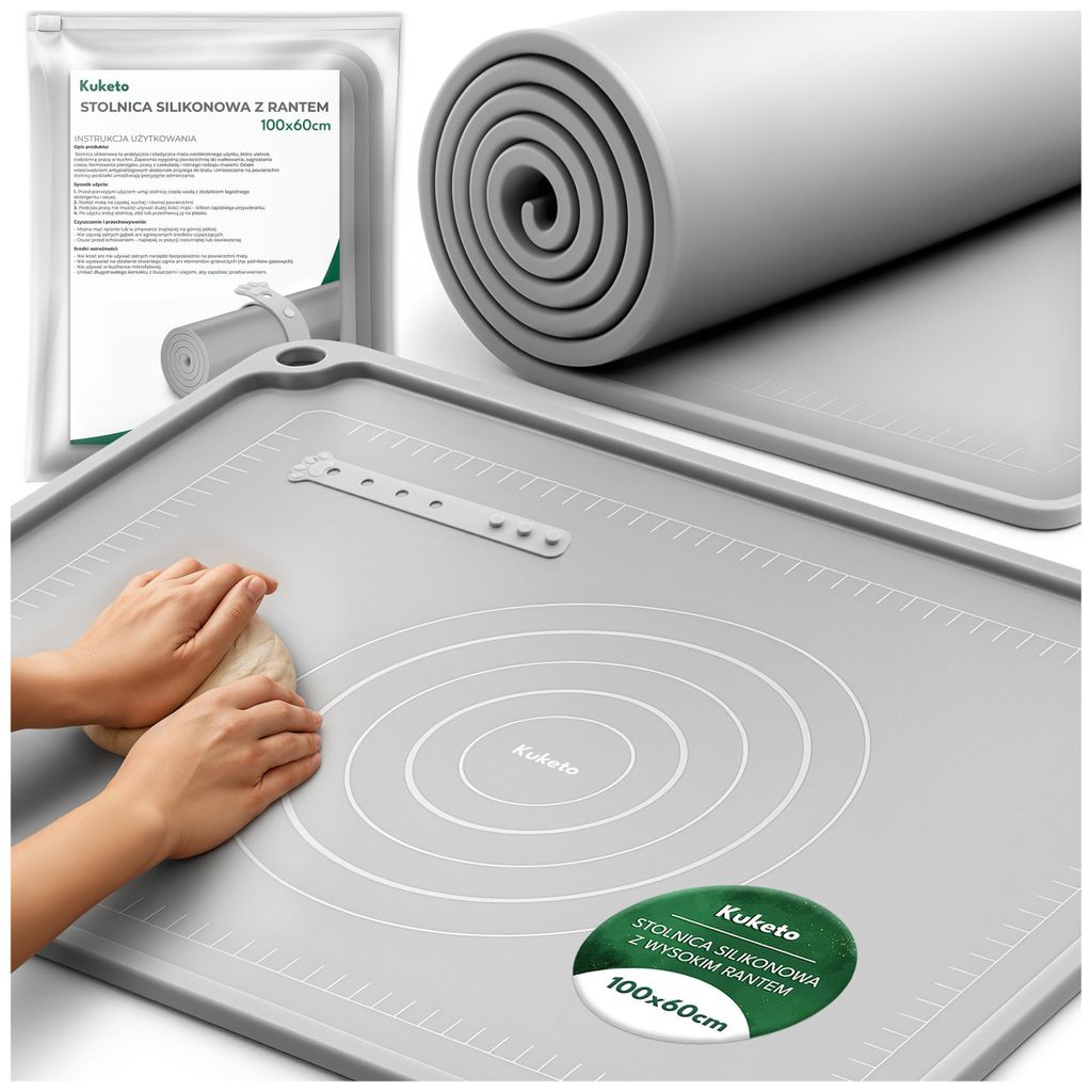 Kuketo | Silikon Teigmatte 100×60 cm Mit Hohem Rand – Extra Große Backmatte Rutschfest & Hitzebeständig Für Teig, Gebäck & Küche