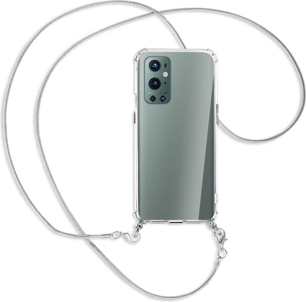 Handykette Backcover-Schutzhülle mit Band (Metall silberfarben) für OnePlus 9 Pro - silberfarbene Kette Snake