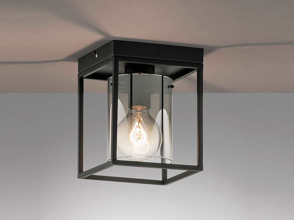 LED Deckenleuchte Schwarz mit Lampenschirm Rauchglas Zylinder - Industrial Style