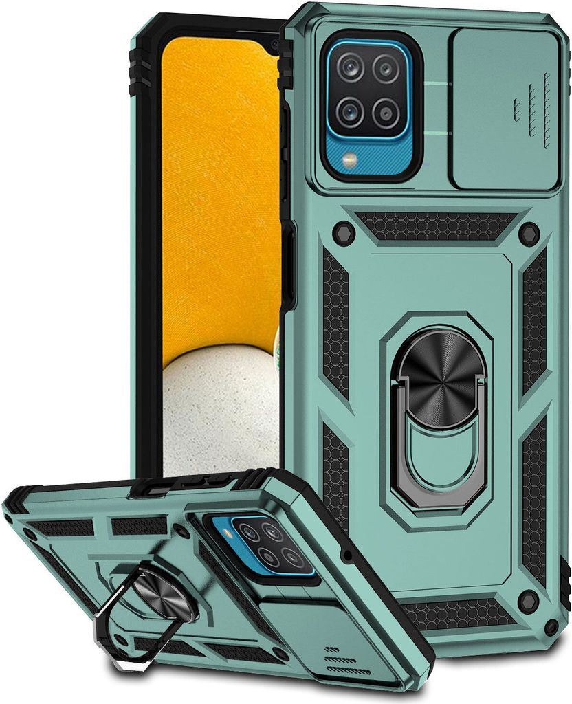 Galaxy A12 Hülle mit Schiebe Kamera Schutz und Ringhalter Produktbild 