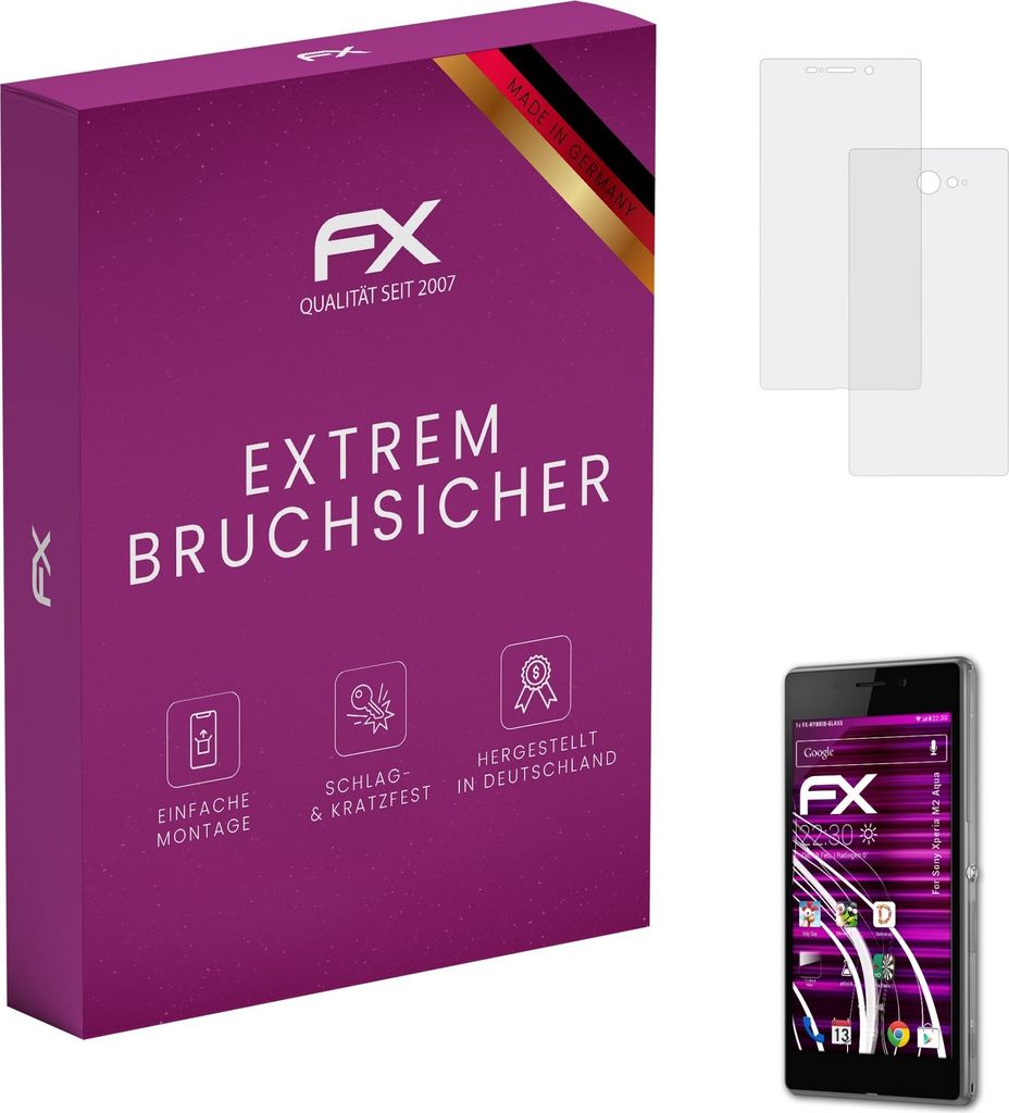 atFoliX FX-Hybrid-Glass Displayfolie kompatibel mit Sony Xperia M2 Aqua Glasfolie