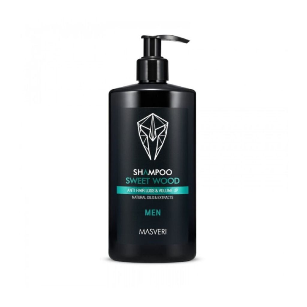 A black pump bottle of shampoo with a white and teal label.