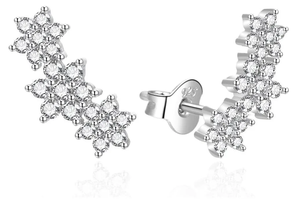 Boucles d'oreilles longues AGT-E023PW avec fleurs et zircons brillants