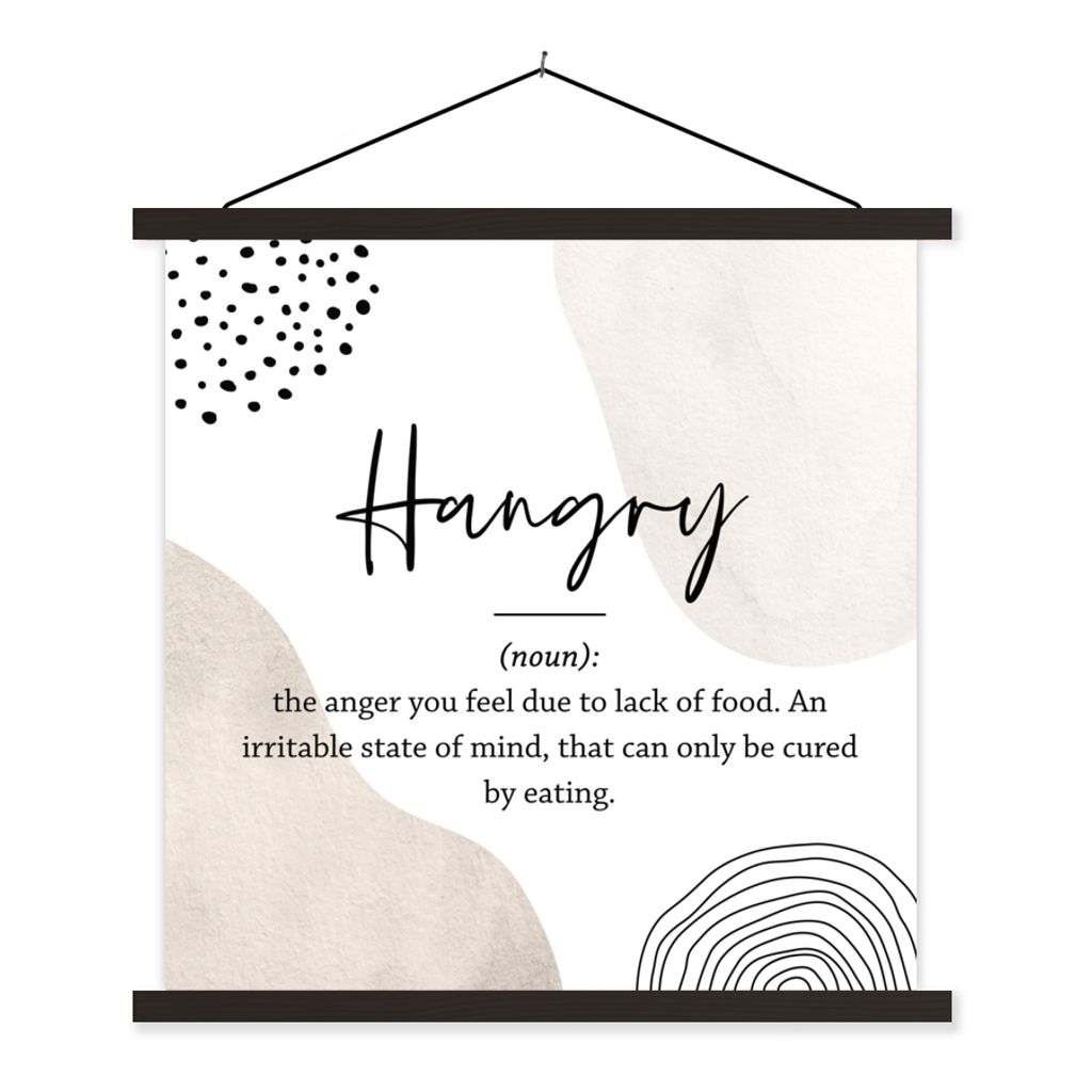 MuchoWow Textilposter Sprichwörter - Hungrig - Zitate - Wörterbuch - Hungrig Definition 40x40 cm mit schwarzem Rahmen - Fotos