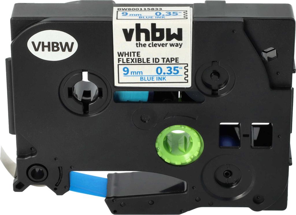vhbw Schriftband-Kassette kompatibel mit Brother PT D600VP, E300VP, H100LB, H100R, E100, E100VP Etiketten-Drucker 8m x 9mm Blau auf Weiß, Flexibel