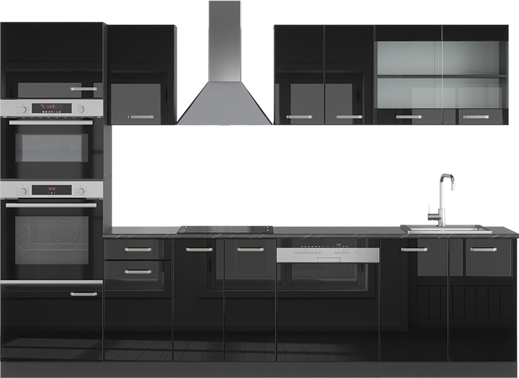Küchenzeile Vicco R-Line Schwarz Hochglanz 300 cm mit Produktbild 