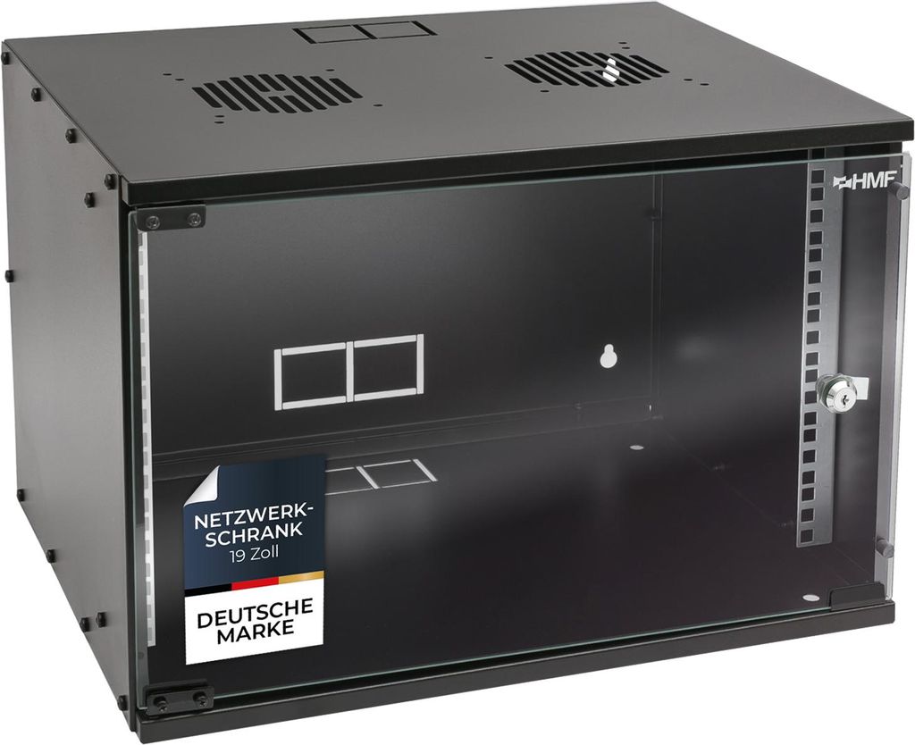 HMF 65707-02 Serverschrank 19 Zoll, 7 HE, Netzwerkschrank, 51 x 40 x 36 cm, Schwarz