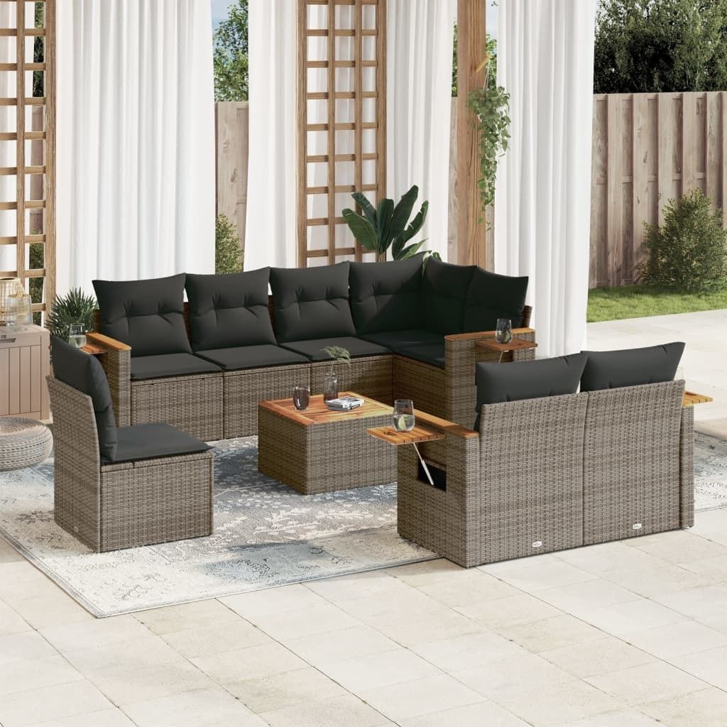 9-tlg. Garten-Sofagarnitur mit Kissen Grau Poly Rattan 3227012
