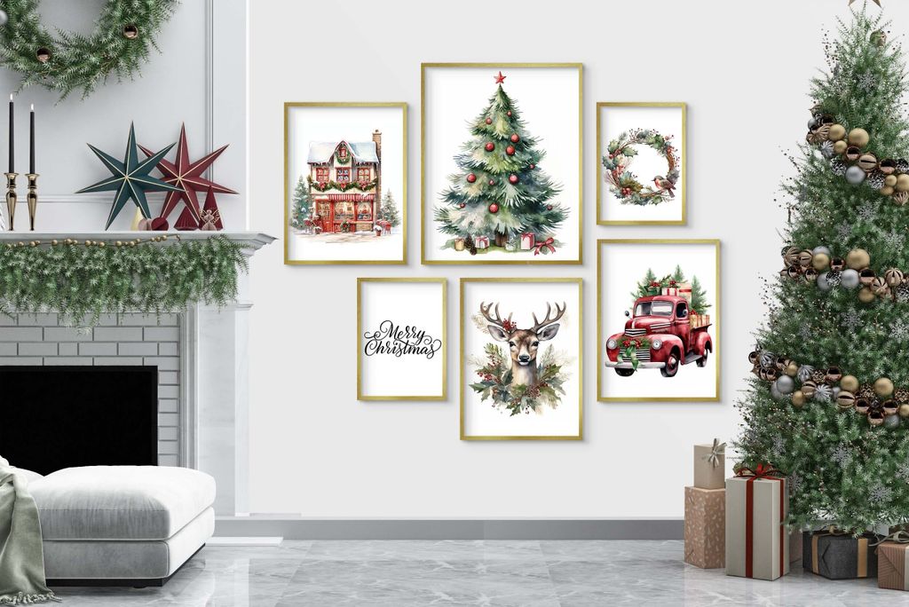 DECOWALLS Poster Set 6 Teile - Weihnachtsposter für Wohnzimmer - XXL