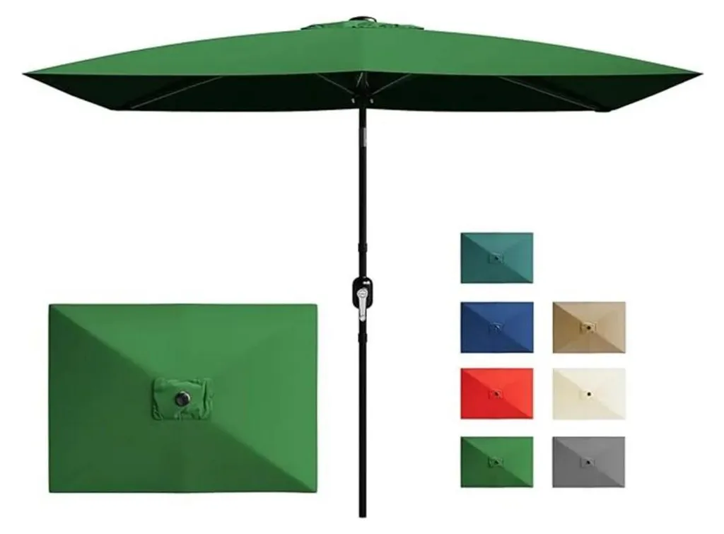 Parasol de jardin à manivelle et inclinaison bouton-poussoir vert