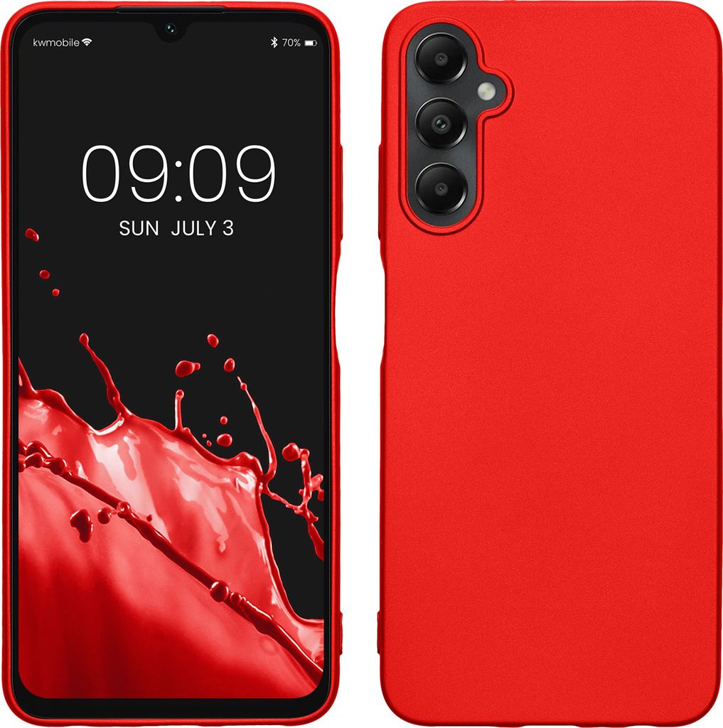 kwmobile Case kompatibel mit Samsung Galaxy A05s Hülle - Schutzhülle aus Silikon metallisch schimmernd - Handyhülle Metallic Dunkelrot