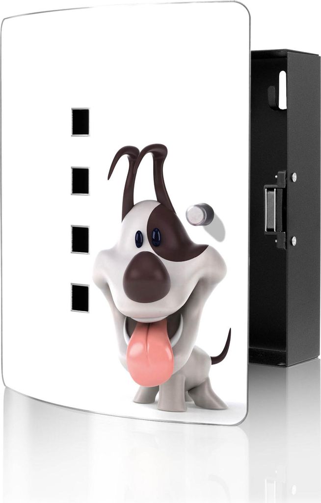 banjado Design Schlüsselkasten aus Edelstahl für 10 Schlüssel, Schlüsselschrank 24 x 21,5 x 7cm groß mit Magnetverschluss, Comic-Hund [BWSK 10...