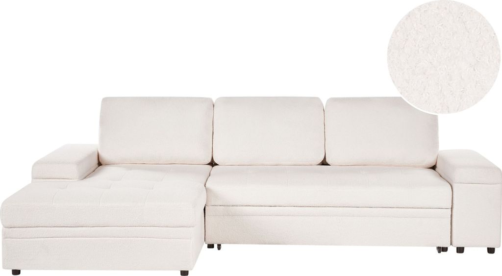 BELIANI 3-Sitzer Sofa Weiß Bouclé Stoffbezug Gesteppt Produktbild 