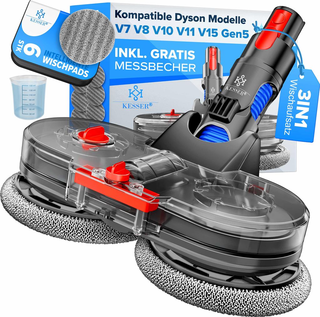 KESSER Wischaufsatz für Dyson V7/V8/V10/V11/V15 Staubsauger Zubehör Aufsätze | Wischmopp mit Wassertank & 6 waschbaren Mops | Wischmop Aufsatz...