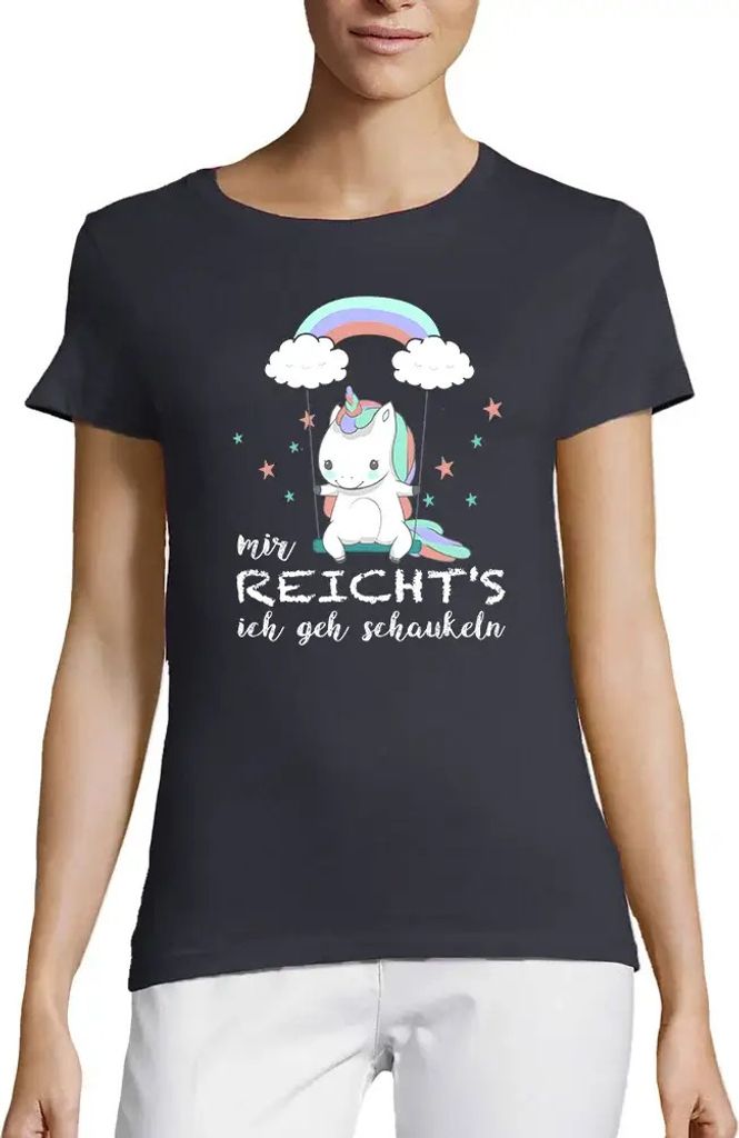 Damen Grafik T-Shirt Rundhals Einhorn Auf Schaukel Mir Reicht's Ich Geh Schaukeln Öko-Verantwortlich Vintage Jahrgang Kurzarm Lustige Druck Geburt...