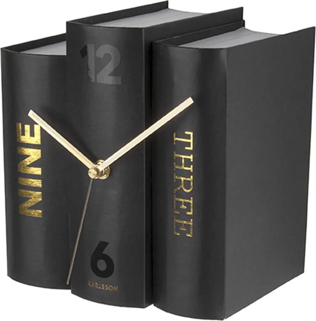 Livre horloge Karlsson noir, design trompe-l'œil élégant pour bureau