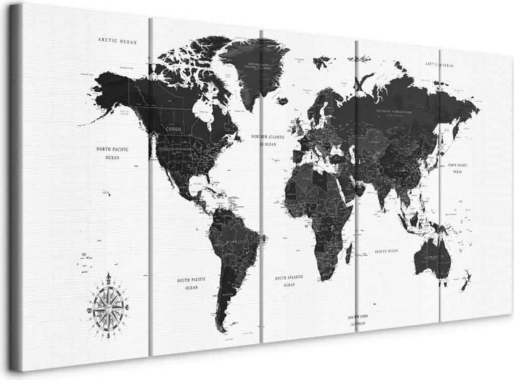 Italienischer Leinwand Leinwandbild - Black and White Map (5 Parts) Narrow 100x40 cm Karten k-A-0422-b-m