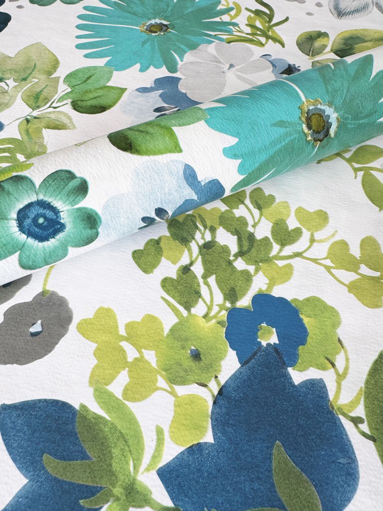 PVC Tischdecke BELLA Wachstuch Eckig Breite & Länge wählbar abwaschbare Tischdecke Blumen blau türkis petrol, Größe:90 x 160 cm