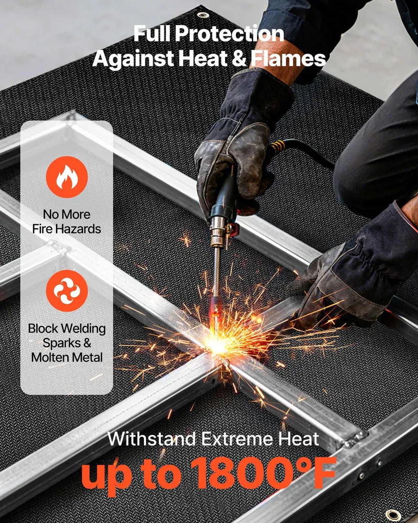 Coperta antisaldatura VEVOR, 1219x1829 mm, coperta antisaldatura in fibra di vetro rivestita in silicone, coperta antincendio resistente al calore fino a 982 °C, tappetino isolante ignifugo e resistente al fuoco con occhielli metallici - 2