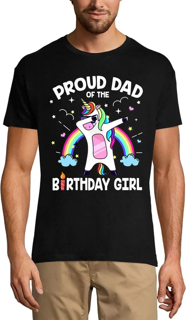 Herren Grafik T-Shirt Stolzer Vater des Geburtstagskindes Einhorntupfen – Proud Dad Of The Birthday Girl Unicorn Dab – Öko-Verantwortlich Vintage