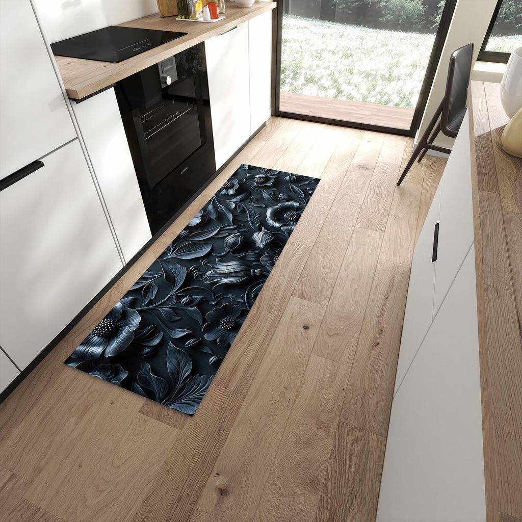 Küchenteppich 60x180cm rutschfest & abwischbar PVC Läufer - Florales Muster