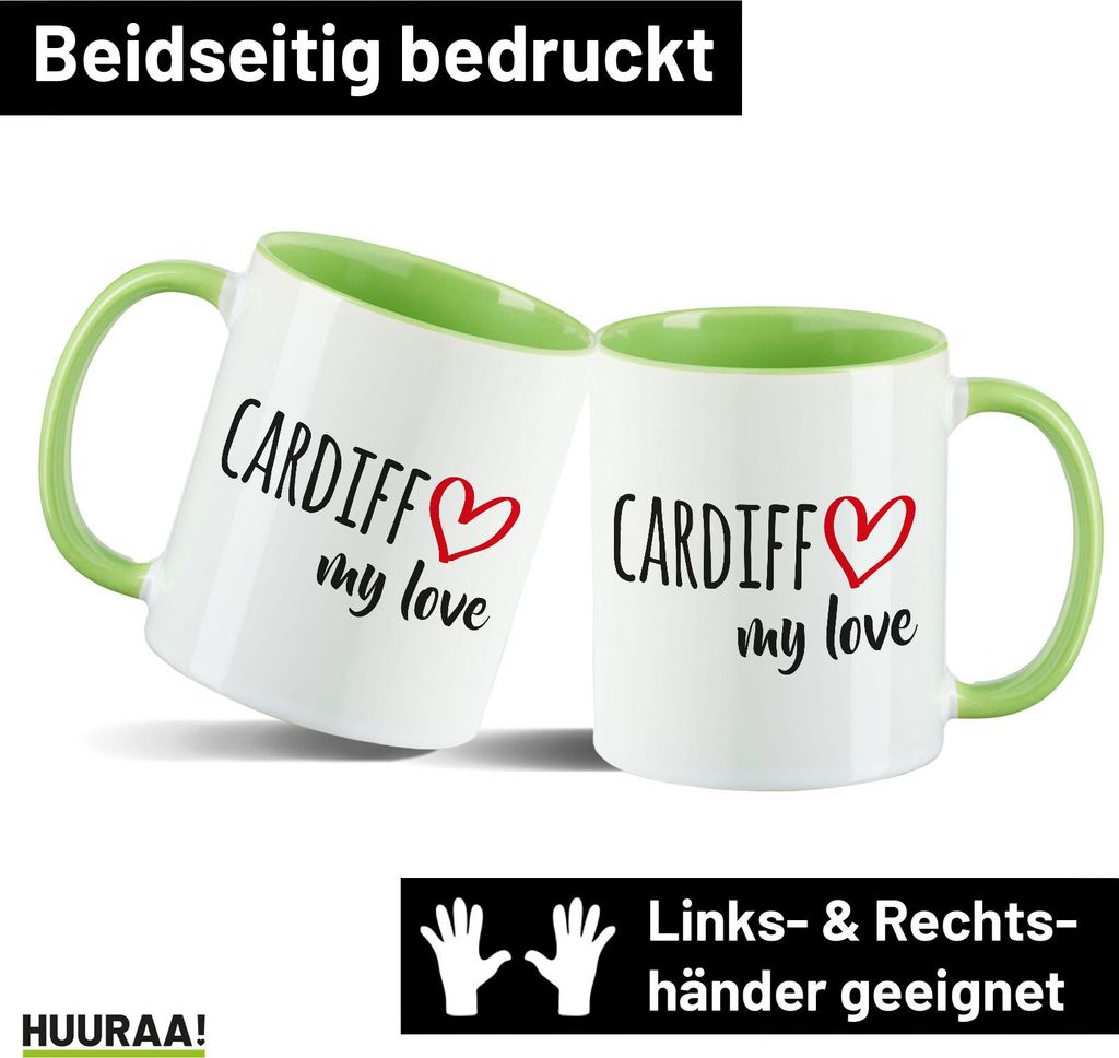 Huuraa Kaffeetasse Cardiff my love 330ml Grün Keramik Kaffeebecher Geschenkidee
