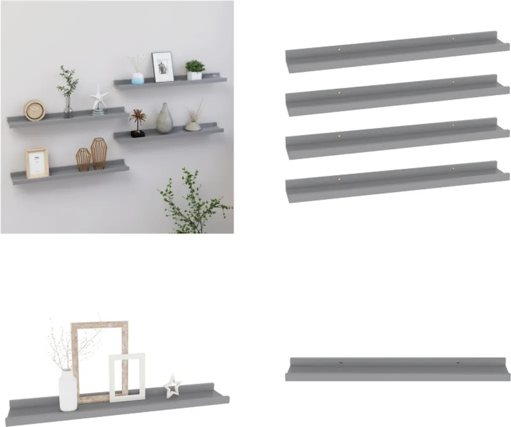 vidaXL Mensole da parete 4 pz. Grigio 60x9x3 cm - Mensole a muro - Mensole a muro - Mensole a muro - Scaffali a muro - Mensole a muro