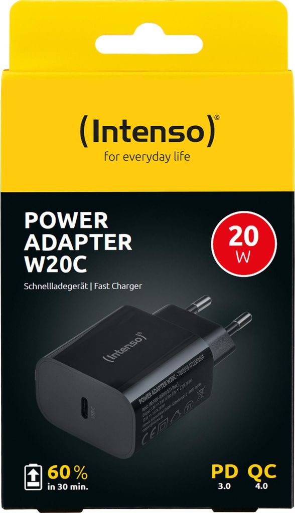 Intenso Power Adapter W20C, 20W, USB-C Anschluss, schwarz, Produktbild 