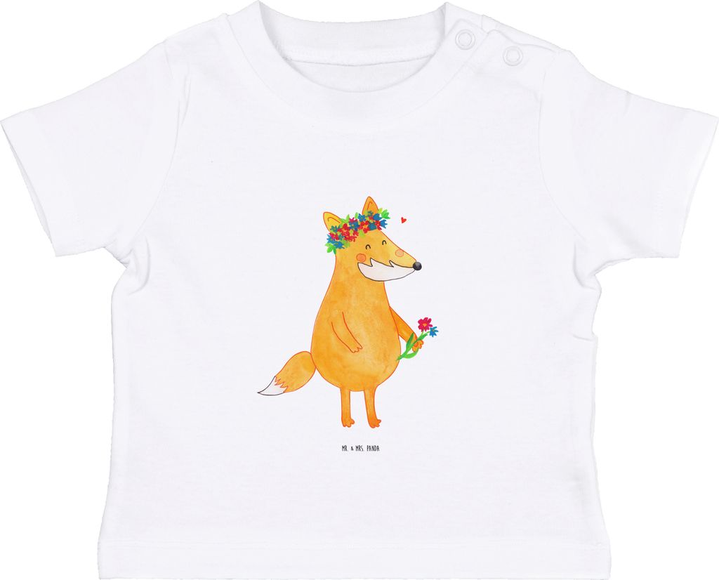 Mr. & Mrs. Panda Babyshirt Fuchs Blumen 6. - 12. Monat - Weiß - Geschenk, Fox, Boho, Blume, Ich, Blumenliebe, Baby Jerseyshirt, , Shirt, T-Shirt