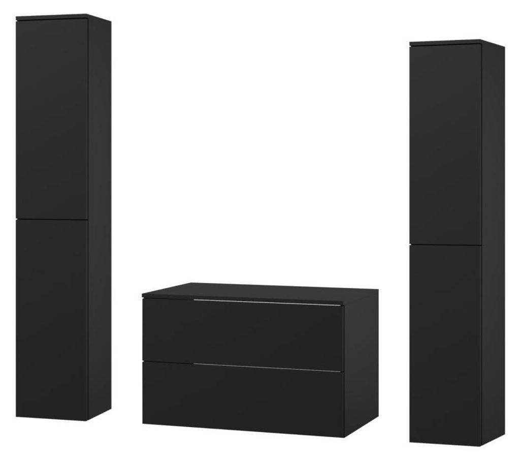 Badezimmerset 3-Teilig: Unterschrank + 2 Hochschränke Color Schwarz (2S 80 + 2D 160 X2)