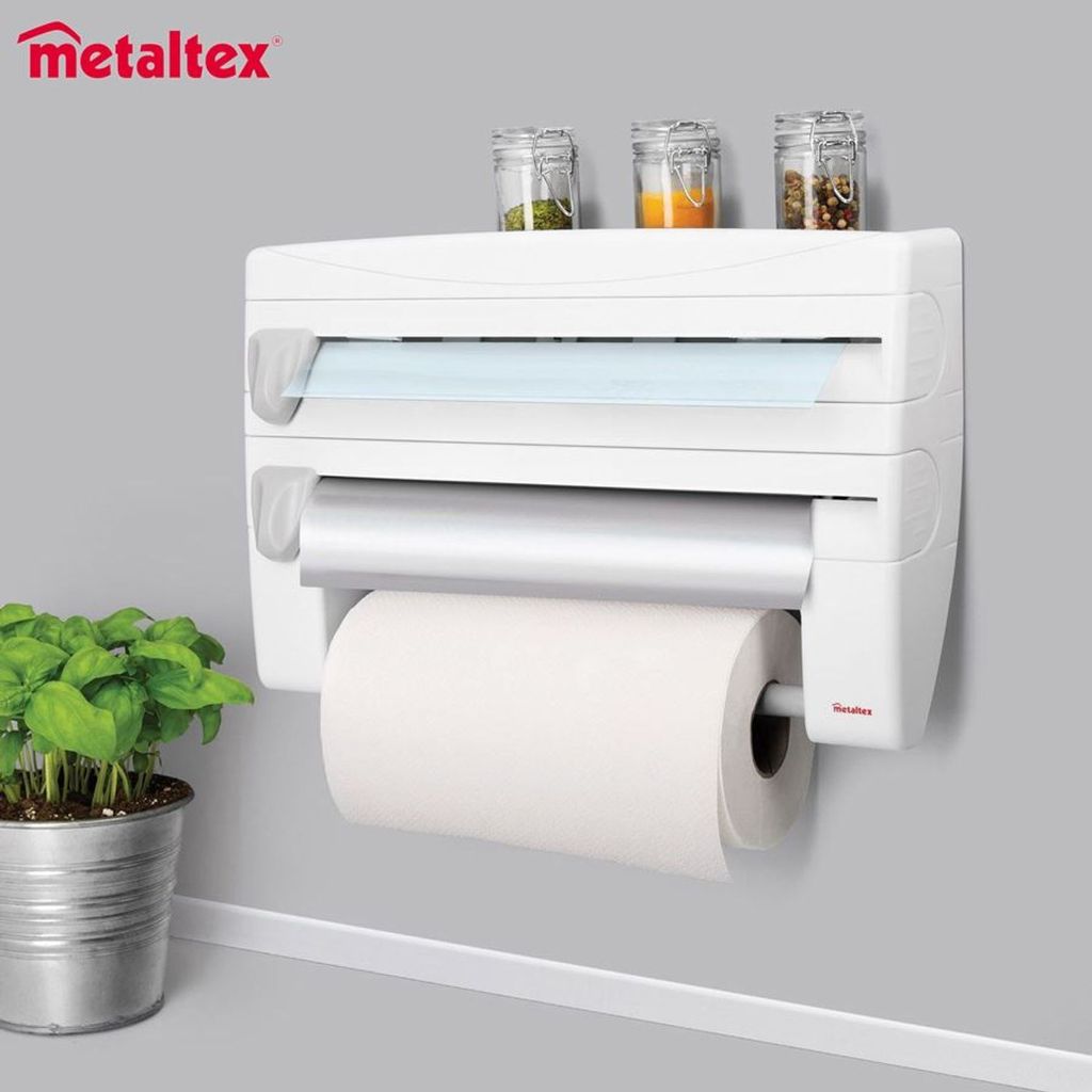 3-in-1 Folienhalter Küchenrollenhalter Folienabroller Wandrollenhalter Folienschneider Frischhaltefolienhalter Alufolienhalter Küchenzubehör, Fa...