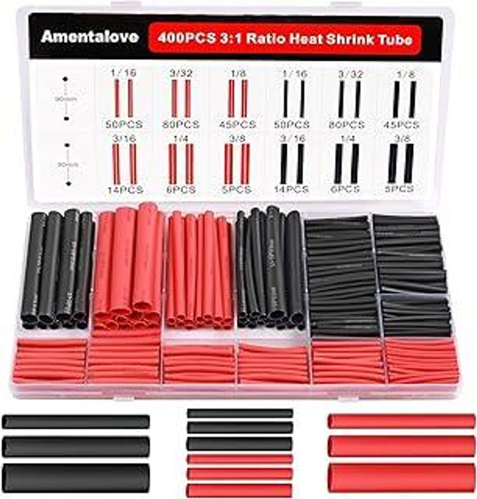 400 Stück 3:1 Schrumpfschlauch Set, Doppelwandiger Wärmeschrumpfschlauch Wasserdicht,6 Größen Heat Shrink Tube, Schrumpfschlauch mit Kleber fü...