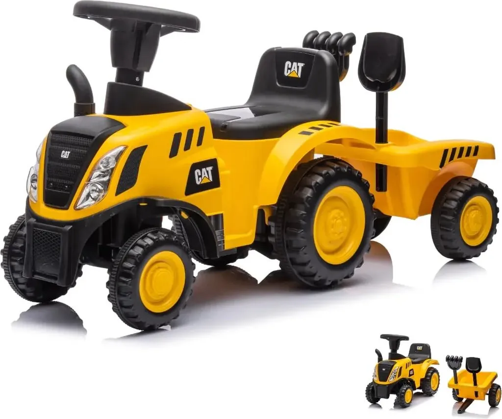 Tracteur CAT pour enfant avec phares, sons et accessoires de chantier