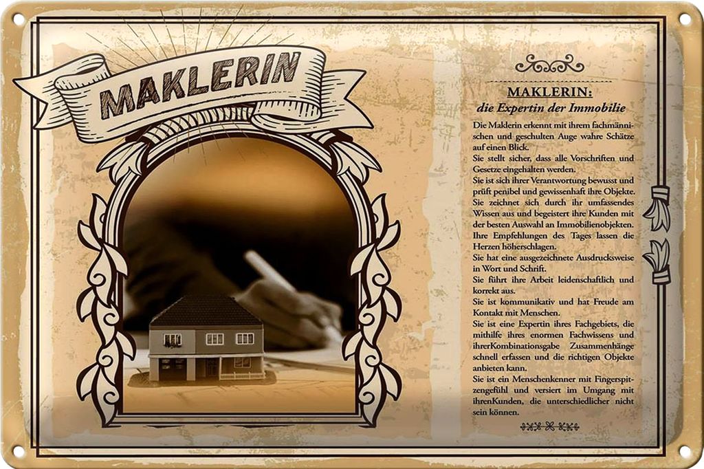 Blechschild Berufe 40x30cm Maklerin Expertin Immobilien