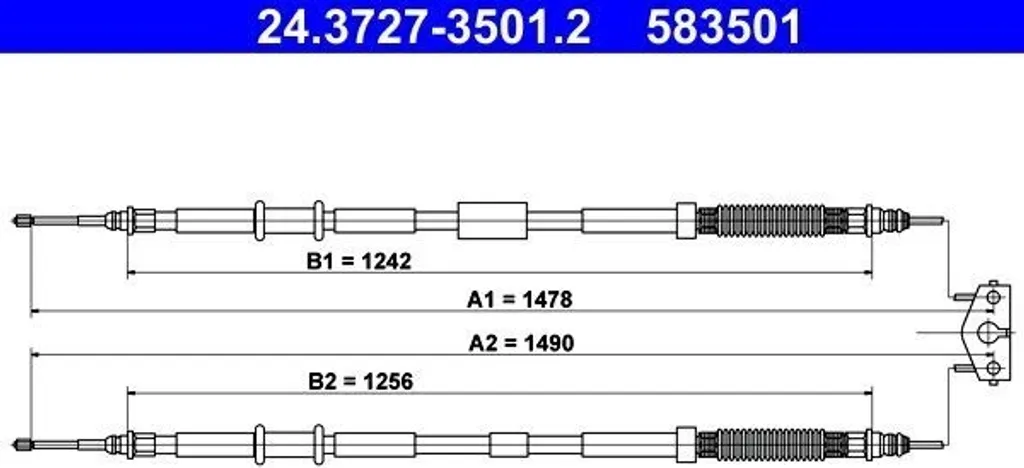 Câble de frein à main ATE 24.3727-3501.2 pour Opel Corsa E OE 13355088