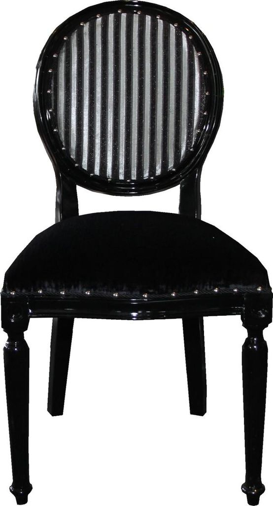 Casa Padrino Barock Medaillon Luxus Esszimmer Stuhl ohne Armlehnen in Schwarz / Silber - Limited Edition