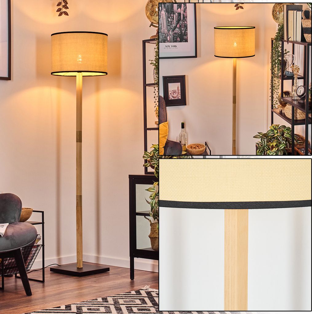 Tamarispa Stehlampe aus Holz/Papiergeflecht in Natur/Schwarz, Höhe 169,5 cm