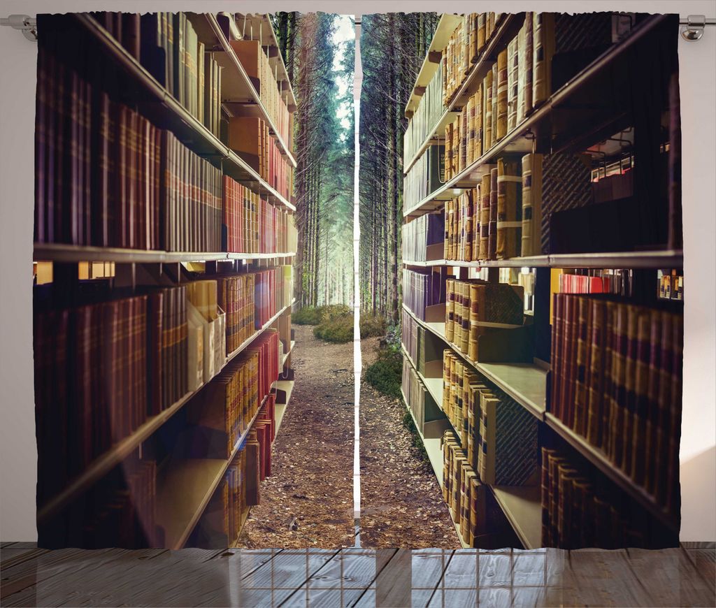 ABAKUHAUS Bücherregal Rustikaler Vorhang, Zusammenfassung Bibliothek in Woods, Wohnzimmer Universalband Gardinen mit Schlaufen und Haken, 280 x 24...