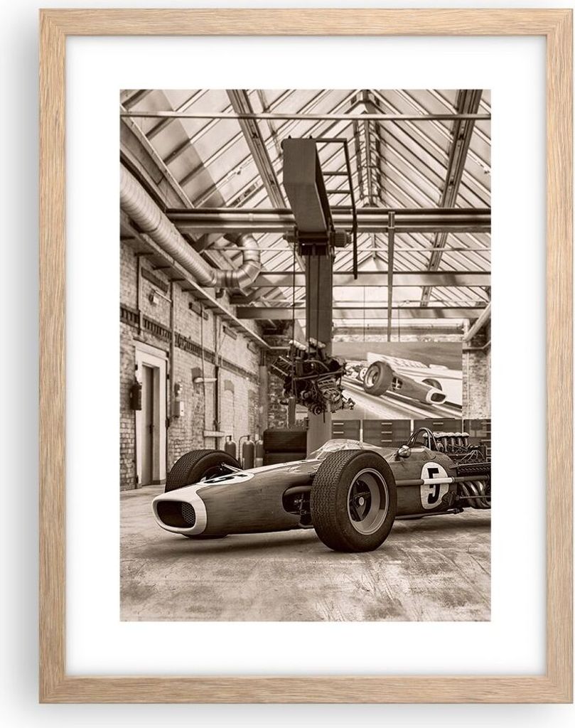 Gerahmtes Poster - Rahmen in heller Eiche - Formel 1 Rennen Retro - 30x40 cm - Wand Bild - Wanddeko - Wandbilder - Kunstposter - Wandposter - Bilde...