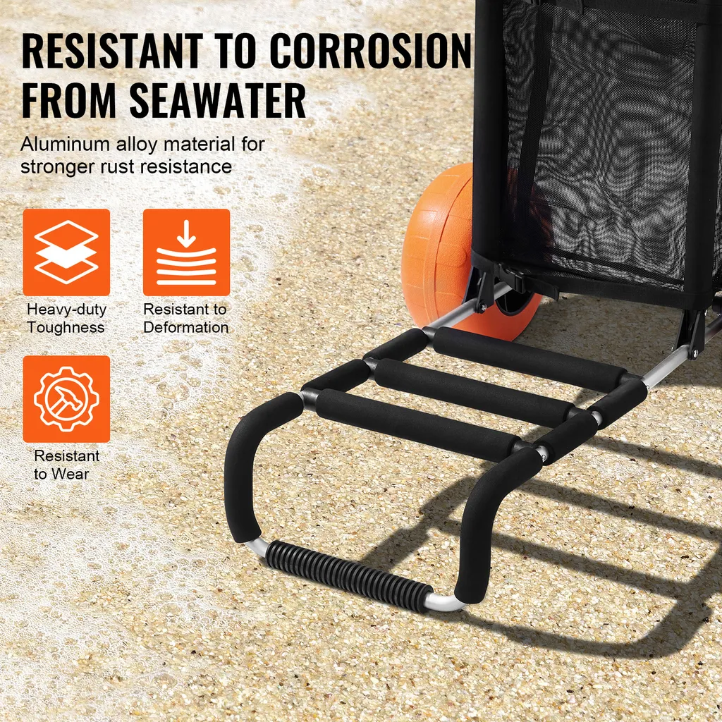 SucceBuy Carrello da spiaggia per sabbia - Area di carico 29,9" x 15,4". Carrello pieghevole per la sabbia con ruote in schiuma da 12", portata di 165 libbre e altezza regolabile da 27" a 44,7". Resistente per le avventure in spiaggia. - 4