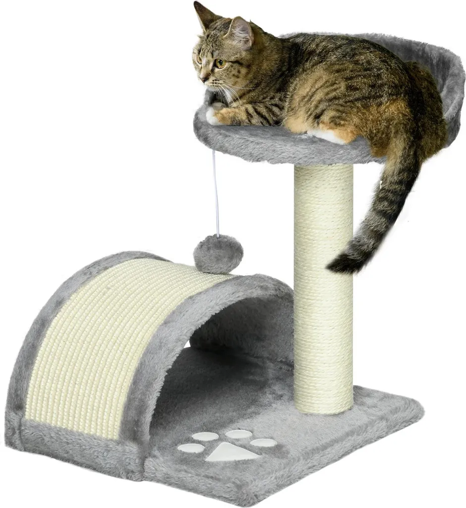 Arbre à chat solide bois gris : fini les griffes sur votre canapé !