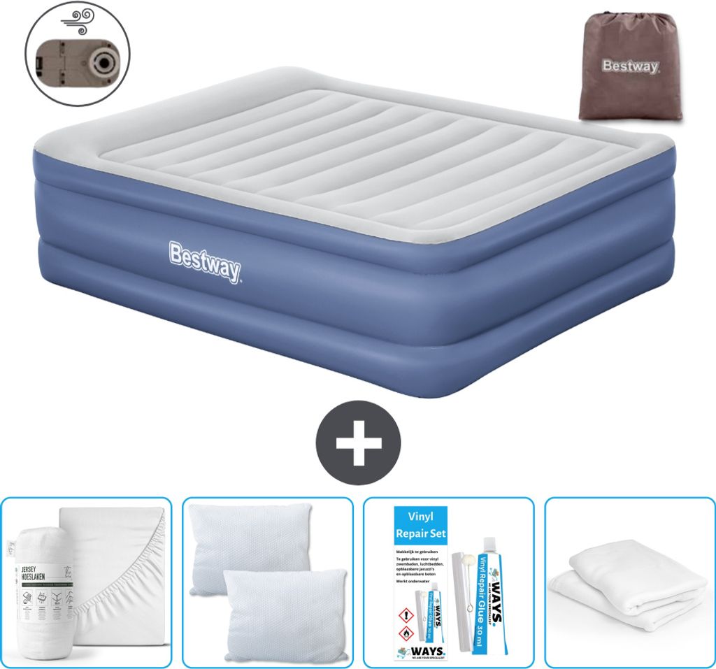 Bestway Luftmatratze - 2-Personen - 152 x 203 x 61 cm - Grau/Blau - Inklusive Zubehör