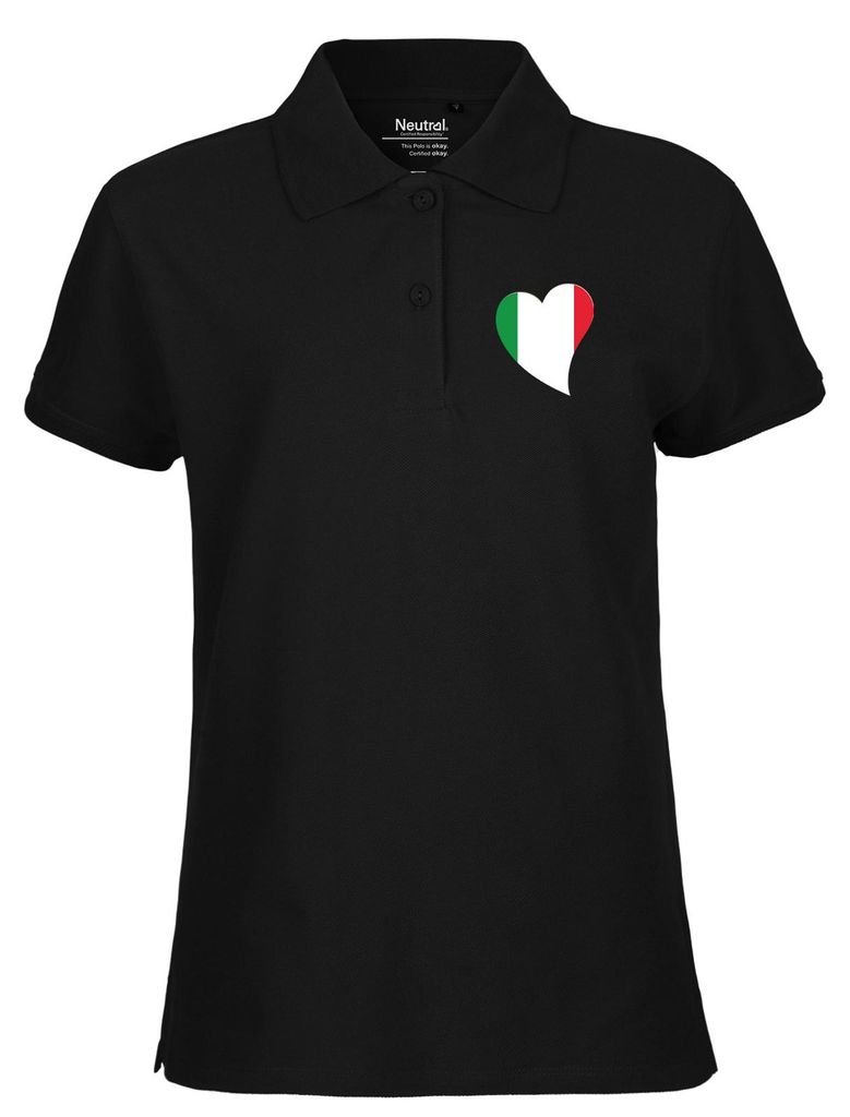 Huuraa Damen Polo Shirt Italien Flagge Herz M Black Bio Baumwolle Fairtrade Poloshirt Geschenkidee