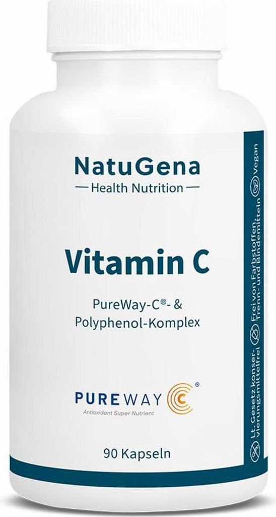 NatuGena Vitamin C | 90 Kapseln | gepufferter hochdosierter Komplex mit OPC aus Weintrauben-Extrakt & Quercetin | vegan