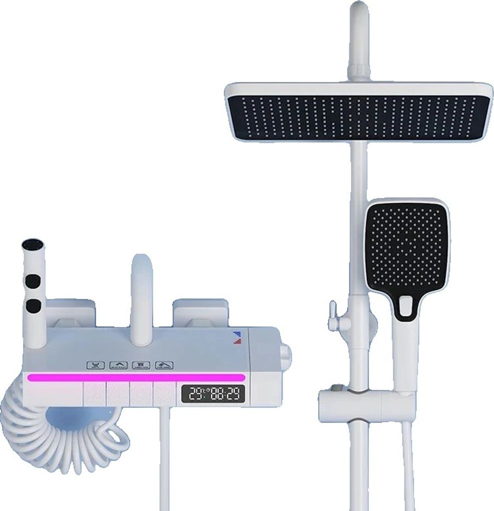 Badezimmer-Duscharmatur, Thermostatsteuerung, zeitgenössisches Design, Weiß-F6043