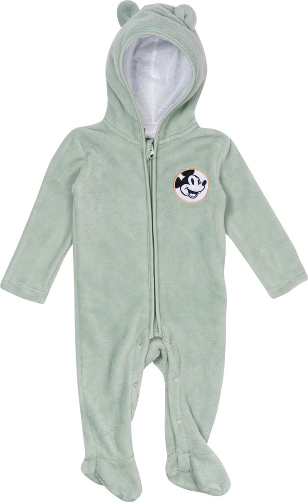 Disney Mickey Mouse Baby Fleece Overall mit Kapuze und Ohren für Jungen und Mädchen - Babykleidung Strampler Onesie Jumpsuit Hellgrün, Größe:6...