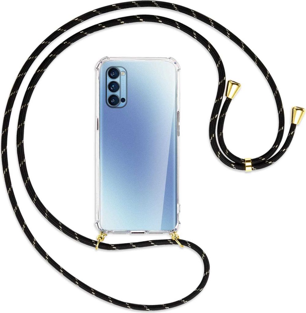 Handykette Backcover-Schutzhülle mit Band (Metall goldfarben) für Oppo Reno4 Pro 5G - schwarz/gold